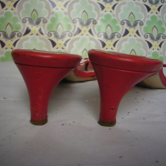 Bruno Magli Vintage Red White Sandal Square Toe - Size 8 Thong - Picture 5 of 8